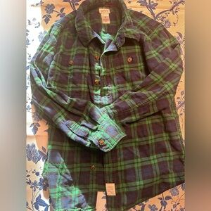 Boys Green and Navy Plaid Button-Up Shirt